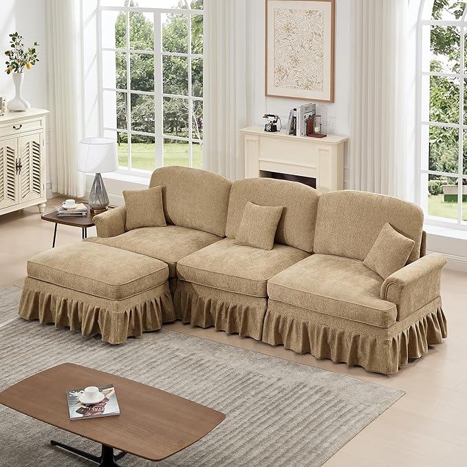 KEIKI 107 3Seat Modular Velvet Sofa Couch for Living Room Home Office Style Conscious Homeowners Cozy Warm Perfect for Entertaining Relaxation Classic Refined Premium Design Light