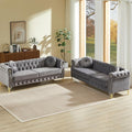 KEIKI 6 Seat Chesterfield Sofa Retro Style Upholstered 3+3 Seats Velvet Couch with Rolled Arm for Living Room Bedroom Office Gray