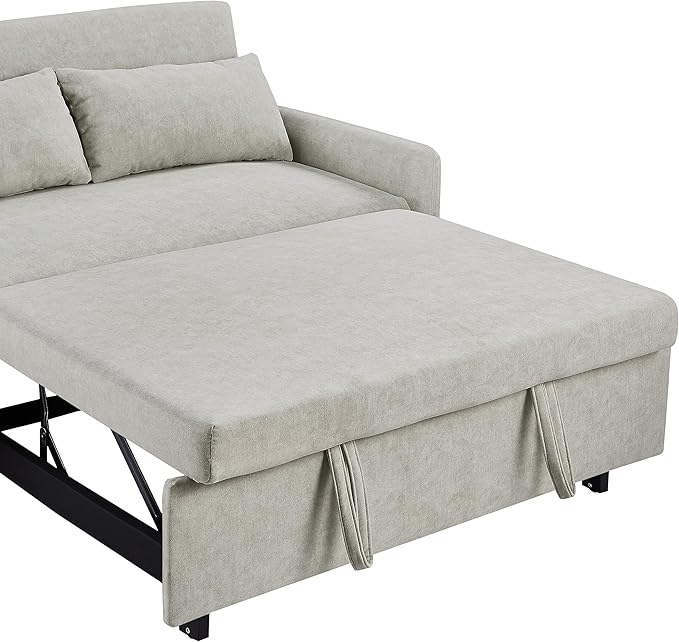 55.1 Pull Out Sofa Bed 2 Seater Loveseats Sofa Couch with Adjustable Backrest Storage Pockets 2 Soft Pillows Convertible Sleeper Sofa Bed for Living Room Bedroom Apartment Office (Beige 091)