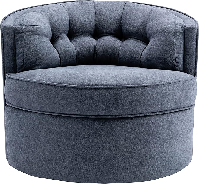 Swivel Accent Barrel Chair 33 Tufted Back Fabric Sofa Barrel Chair Modern Round Lounge Club Chair for Living Room Bedroom Hotel (Grey+Round+L)