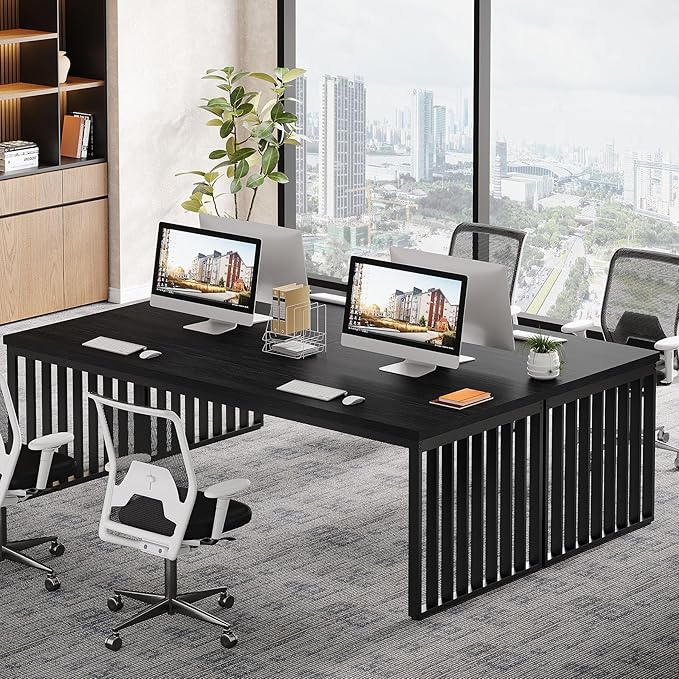Tribesigns 78 Computer Desk Extra Long 2-Person Desk with Metal Legs Double Writing Table with Spacious Space Industrial Wooden Office Desk Large Study Desk Workstation for Home Office (Black)