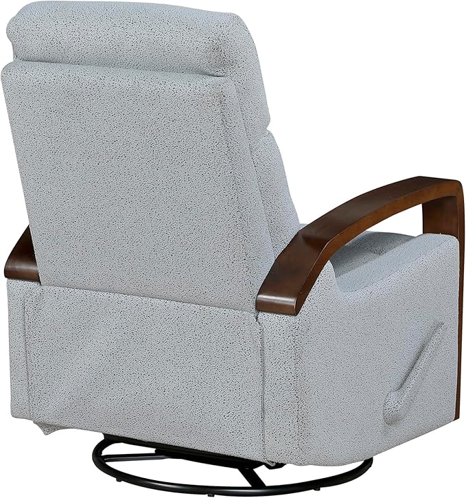 Lexicon 360 Degree Swivel Glider Reclining Chair Soft Boucle Manual Recliner Comfy Nursery Glider Recliner Wood Arms Pull Handle for Living Room/Office/Bedroom/Apartment Gray