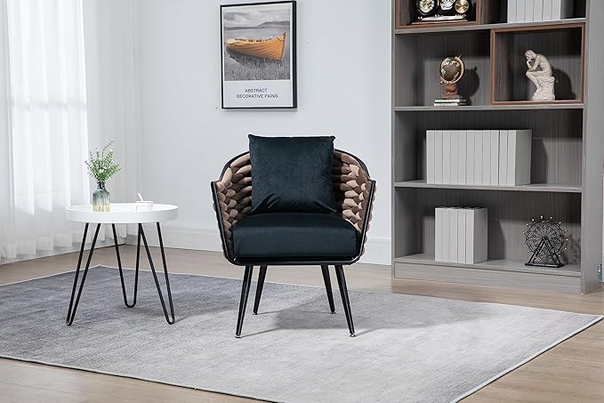 Velvet Accent Chair Modern Upholstered Armchair Tufted Chair with Metal Frame Single Leisure Chairs for Living Room Bedroom Office Balcony