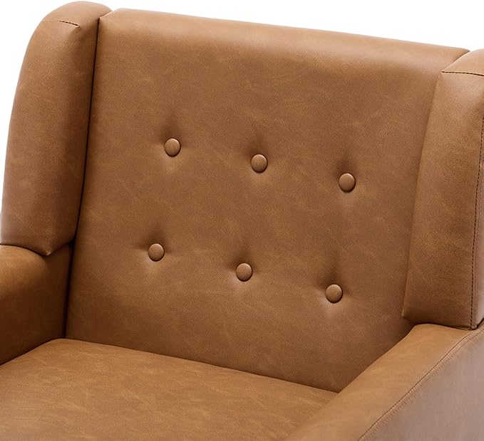 UIXE Faux Leather Accent Chairs Set of 4 Modern Arm Club Chair Upholstered Armchair for Living Room Comfy Single Sofa Seats Button Tufted Reading Seating Brown