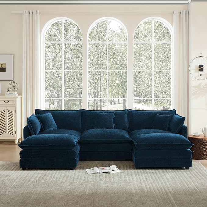 Modular Sectional Sofa 111.5 U Shaped Sectional Couch 5 Seater Comfy Cloud with Movable Ottoman for Living RoomBlue