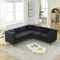 mikibama Velvet Modular Sectional SofaModern L-Shaped Sofa Couch with Nailhead Trim5 Seater Corner Sofas for Living RoomApartmentButton Tufted with Gold Metal Legs (Black L-Shape)