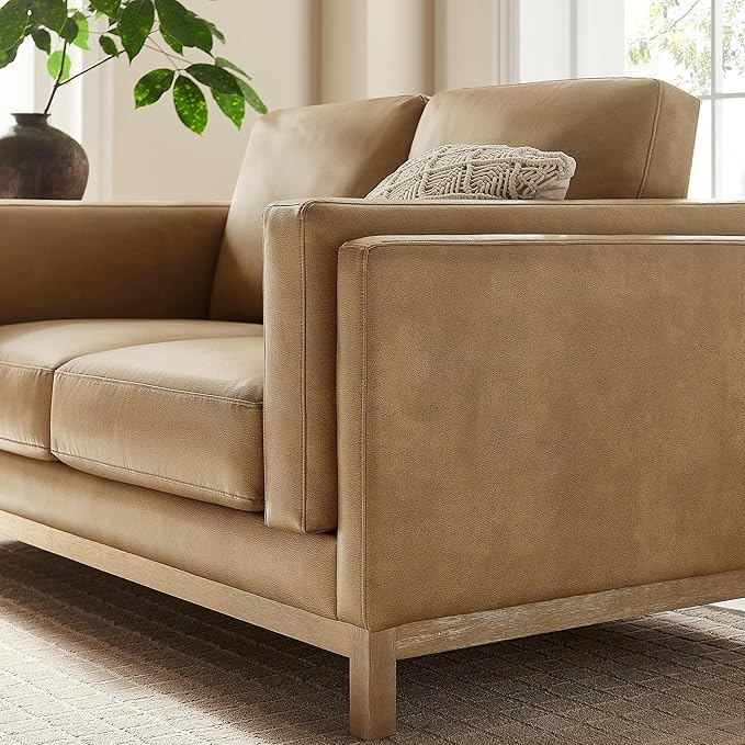 Modway Roscoe 63 Inch Vegan Leather Loveseat in Toast - Comfortable Faux Leather 2 Seater Couch for Living Room Apartment or Office Seating