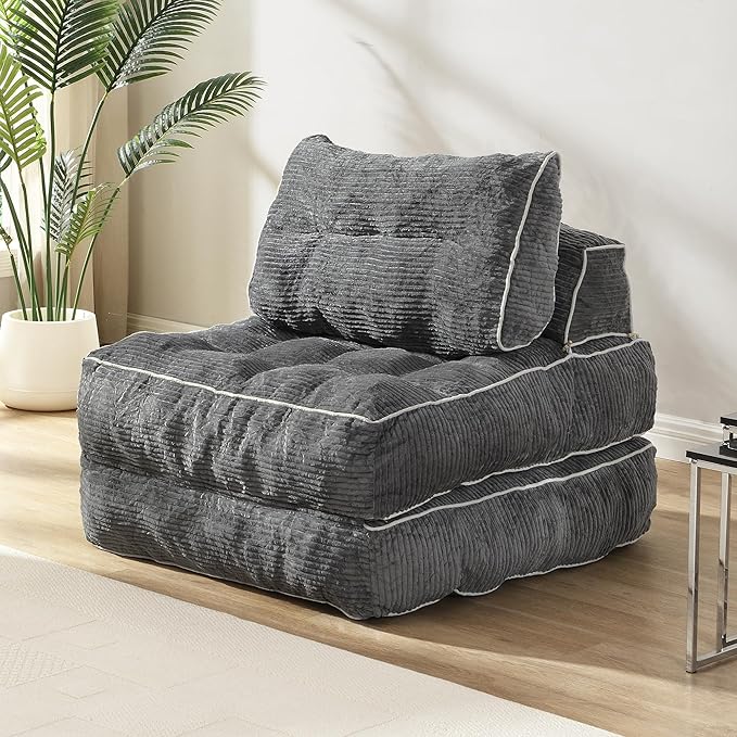 Ball &amp Cast Folding Sofa Bed Futon Couch Bed with Pillow and Backrest Convertible Sleeper Chair Comfy Floor Sofa for Living Room BedroomGray