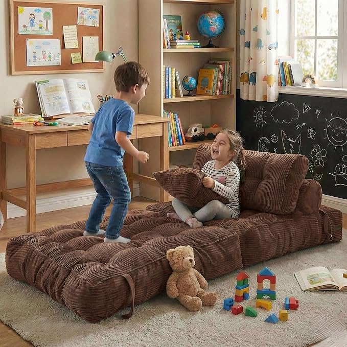 Folding Sofa Bed Convertible Sleeper Chair with Pillow Foldable Mattress with Back Support Portable Fold Out Chair Bed Comfy Floor Sofa Lounge for Living Room Bedroom Single (Coffee)