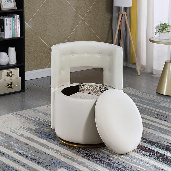 360° Swivel Accent Chair with Storage Function Velvet Curved Chair with Gold Metal Base for Living Room Nursery Bedroom [Video]