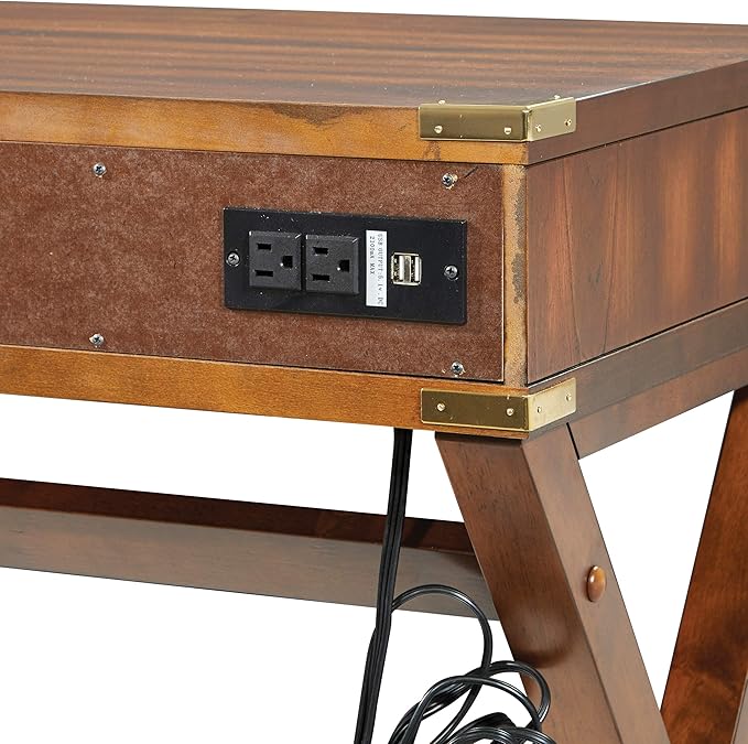 OSP Home Furnishings Wellington 46-Inch Writing Desk with Power Hub and 3 Storage Drawers Toasted Wheat