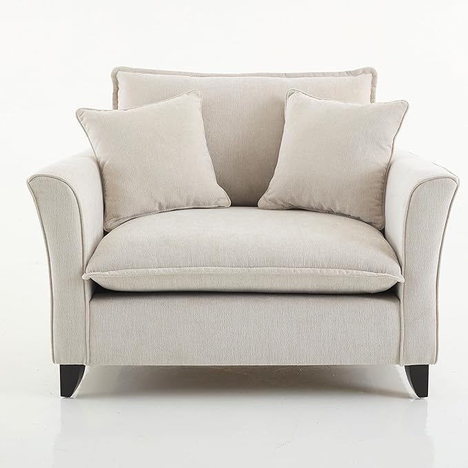 46.3 Inch Oversized Armchair Chenille Fabric Chair and a Half Single Sofa with Pillow Removable Washable Covers Rubberwood Legs Ruffled Armrests for Living Room Bedroom Office Apartment Cream