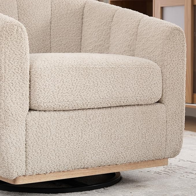Swivel Accent ChairModern Barrel Chair with 360° RotationChenille Fabric UpholsteryFoam Cushion &amp Pocket Spring SeatSturdy Round BaseCozy Pumpkin Armchair for Living Room Bedroom OfficeWheat