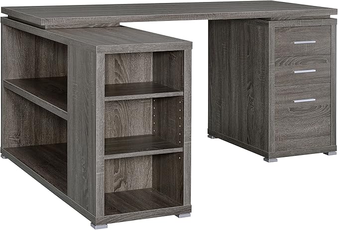 Coaster Home Furnishings - Yvette - Engineered Wood - 3-Drawer Computer Desk with File Cabinet and L-Shaped Desk with 5 Adjustable Compartments - Home Office - 60-Inch - Weathered Grey - 800518