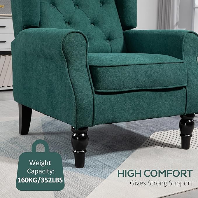 Button-Tufted Accent Chair Dark Green Wingback Chair Thick Padded Seat &amp Rounded Armrests Modern Living Room &amp Bedroom Chair
