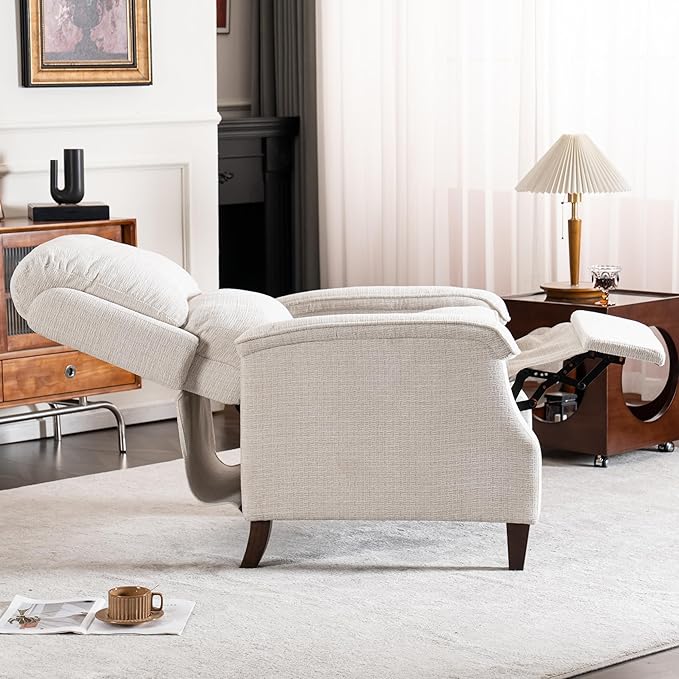 VKNOW Recliner Chair Fabric Recliner with Soft Armrest Home Theater Seating with Adjustable Push Back and Lumbar Support Single Sofa for Adults Lounge Chair for Living Room Bedroom（Beige）