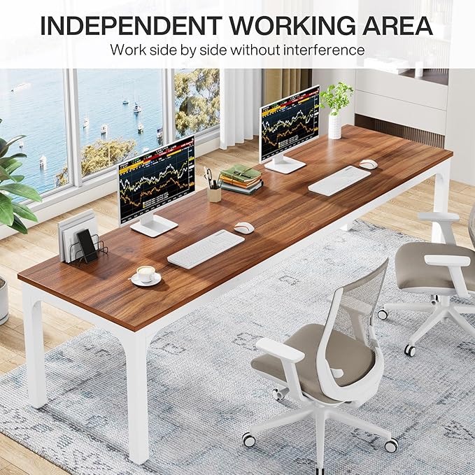 Tribesigns 78.7 Inches Extra Long Computer Desk 2 Person Desk Double Long Desk Workstaion for Home Office (Walnut+White)