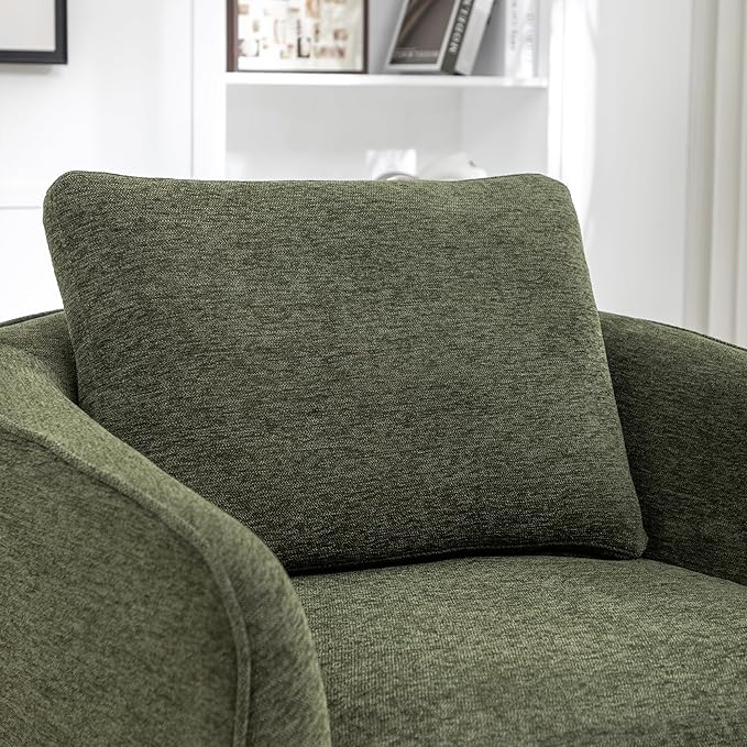 MINCETA Oversized Accent Chair for Living Room 360° Swivel Barrel Chair with High Density Foam Modern Glider Chair with Fabric Upholstered Armchair for Apartment Bedroom Green