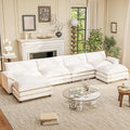 Furniwell 159 Modern Couches Sectional Sofa with Movable Ottoman U Shaped Sofa Couch with Comfy Chenille and Deep Seat 4-Seat Cloud Couch for Living Room Bedroom and Apartment