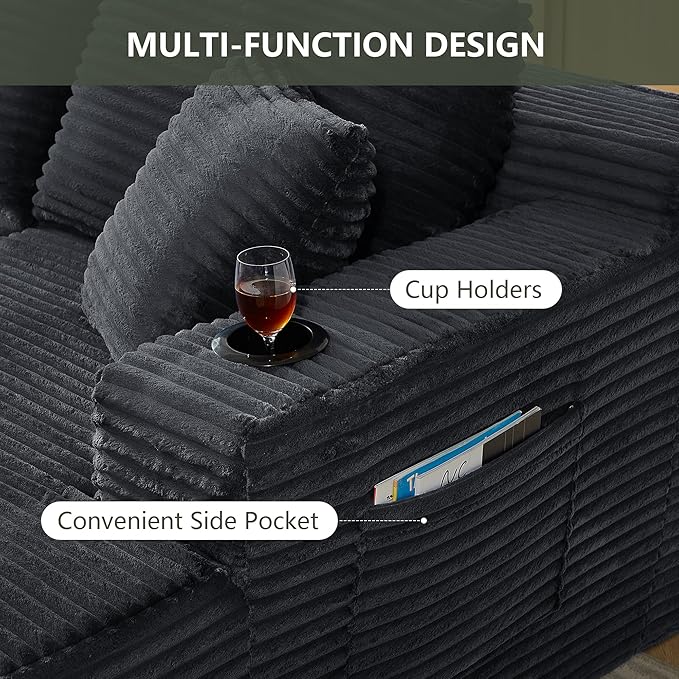 133.5 Oversized U Shaped Sectional Couch Boneless Cloud Couches for Living Room Corduroy Comfort Modular Deep Seat Sofa with Chaise Cup Holders &amp Storage Pocket No Assembly Dark Grey