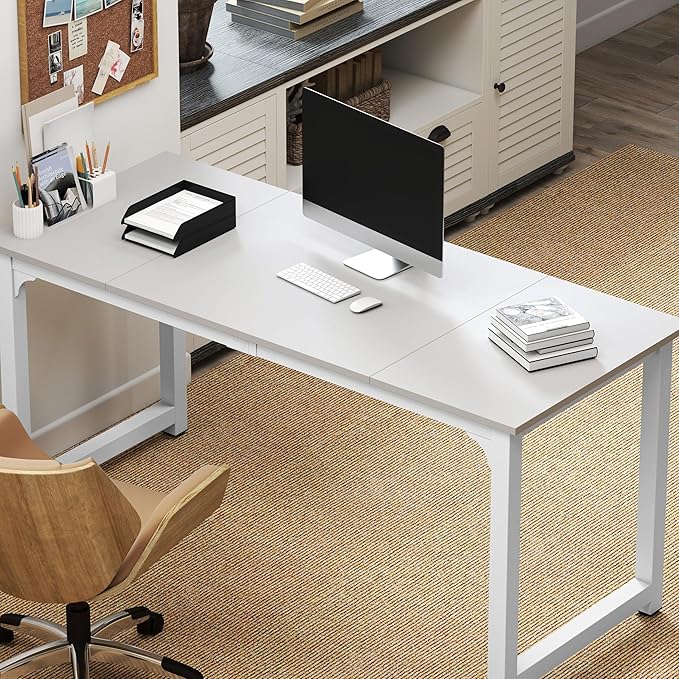NSdirect Large Office Desk for Home Office Large 63” Computer Desk Table Wide Writing Study Desk for 2 Person Metal Sturdy Frame Thicker Steel LegsWarm White