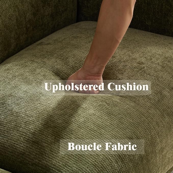 82.7 Modern Sofa Couch Sectional Sofa with Metal Legs Boucle Fabric 3 Seater Cloud Couch with 2 Pillows Upholstered Loveseat Couch for Living Room Apartment Office.(Green)