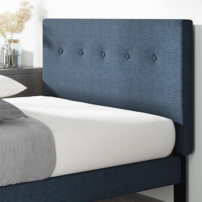 Zinus Omkaram Upholstered Platform Bed Frame Mattress Foundation Wood Slat Support No Box Spring Needed Easy Assembly Full Navy
