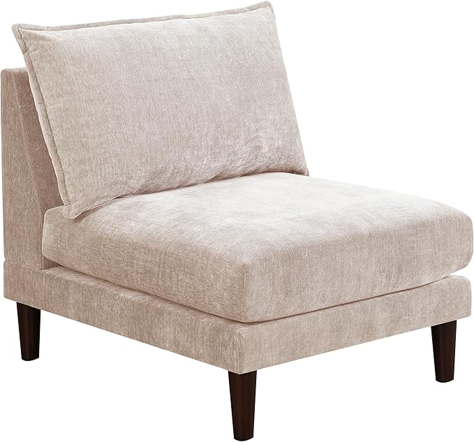 Beautiful Blush Pink Armless Chair Fabric 1pc Chair Pillow Soft Cushion Wood Legs Living Room Furniture