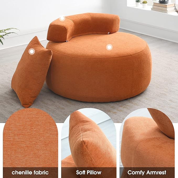 32 Solid Wood Lounge Chair with Pillow Easy to Move Modern Chenille Reading Chair High Stretch Round Sofa for Bedroom Living Room Lounge Hotel 3 Colors