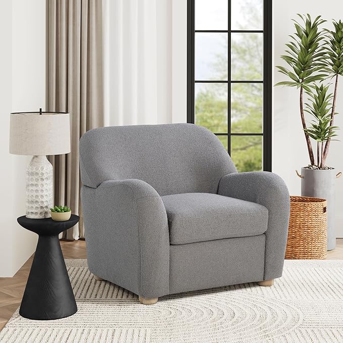 Studio Living® Jennifer 36.6 Arm Chair Modern Style Pocket Coil Comfort Natural Wood Legs Boucle Fabric Gray