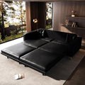 KEIKI 92.1 King Size Pull Out Sofa Bed 3-in-1 Faux Leather Convertible Sleeper Clouch with 2 Pillows 4-Seater Sofa Bed for Living Room Apartment Office Black