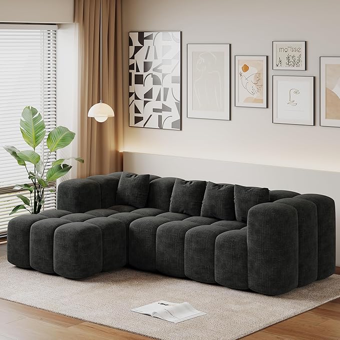 99.2 Cloud Sectional Couch Sofa for Living Room Modern Modular Sofa with Deep Seat Upholstered Boneless Couches with L-Shape Chaise No Assembly Required Black (Corduroy Fabric)