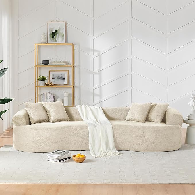 DEINPPA Oversized Modular Couch with 4 Pillows 4-Seater Curved Cloud Sofa Chenille Upholstered Comfy Couch for Living Room Apartment Office No Assembly Needed-Beige