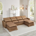 122″ Oversized Modular Sectional Sofa with Movable Ottoman 6-Seat Deep Seat Sofa with Individual Sofa Covers U Shaped Couch for Living Room Bedroom Apartment Fabric Brown Plaid