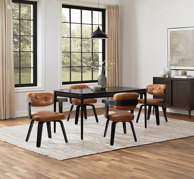 Art Leon Modern Dining Chairs - Set of 2 Mid Century Dining Chairs Faux Leather Upholstered Swivel Dining Chair Comfy Desk Chair No Wheels Accent Arm Chairs for Kitchen Living Room Study Brown