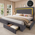 YITAHOME King Size Bed Frame with Adjustable Headboard 4 Storage Drawers and RGB LED Lights Velvet Upholstered Platform Bed with USB Ports No Box Spring Needed Fast Assembly Noise-Free Dark Grey