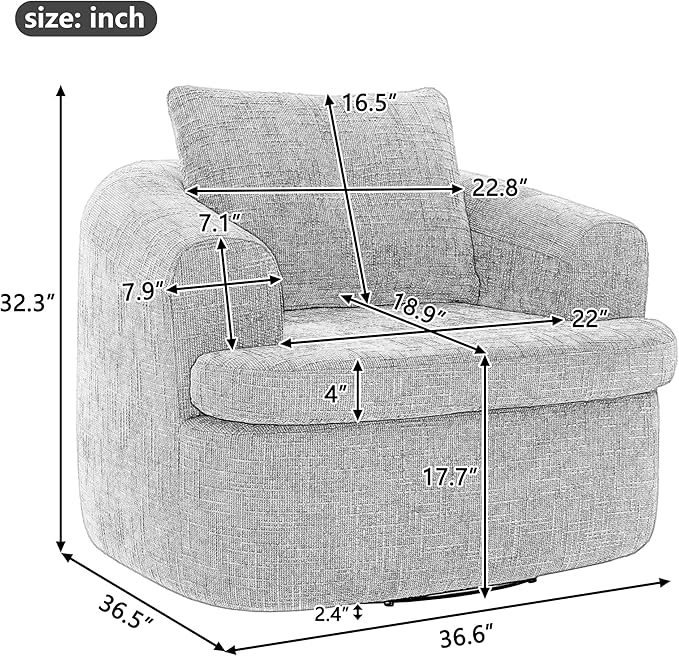 Merax 360° Swivel Sofa Chair Chenille Fabric Accent Barrel Chair 36.6 Swivel Round Chair with Dual-Layer Cushion Design for Living Room Bedroom Office and Hotel Green