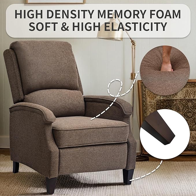 VKNOW Recliner Chair Fabric Recliner with Soft Armrest Home Theater Seating with Adjustable Push Back and Lumbar Support Single Sofa for Adults Lounge Chair for Living Room Bedroom（Brown）