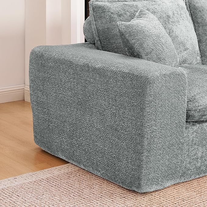 L-Shaped Boneless Modular Sectional Cloud Couches 7 Seat Modular Boucle Floor Foam Boneless Sofa Couch with Ottomans Headrest Pillows and Removable Cushions