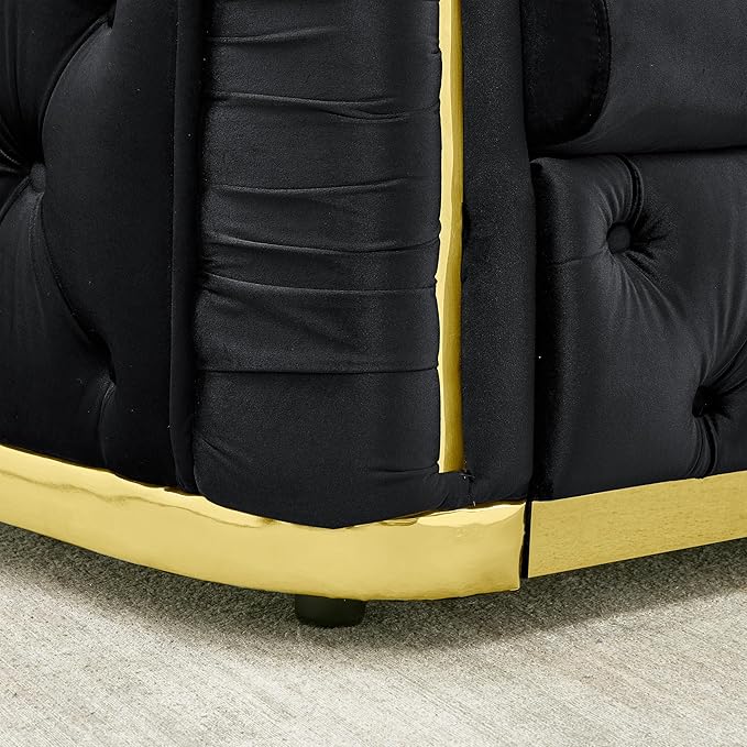 KEIKI 63 Luxury Oversized Velvet Chesterfield Sofa with 2 Pillow &amp Gold Stainless Decoration Italian Modern Style 2-Seater Button Tufted Couch with Rolled Arms Easy Assembly for Living Room B