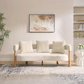 Christopher Knight Home Yulez Curved 3-Seater Sofa Couch with 3 Accent Pillows Chenille Fabric Upholstered Lounge Seating 76.5'' Home Office Bedroom Sofa Chair Comfy Wooden Frame Sofa Beige