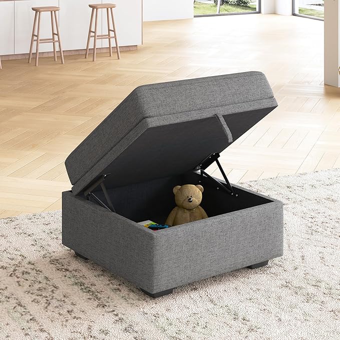 HONBAY Storage Ottoman Module for Sectional Sleeper Sofa with Pull Out Bed Movable Footrest Ottoman for Modular Couch Dark Grey