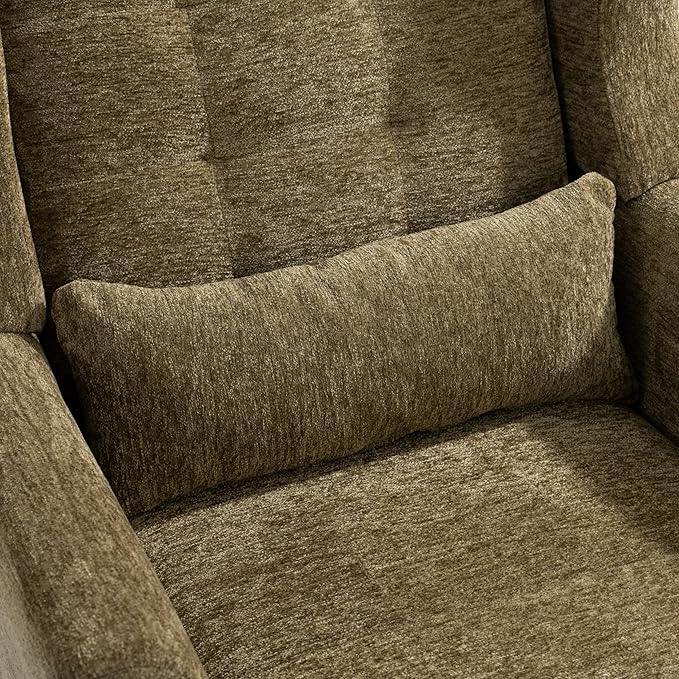 Modern Accent Chair Chenille Upholstered Arm Chair with Pillow Comfy Soft Padded Chair Fabric Single Sofa Chair Reading Accent Chair for Living Room Bedroom Olive Green