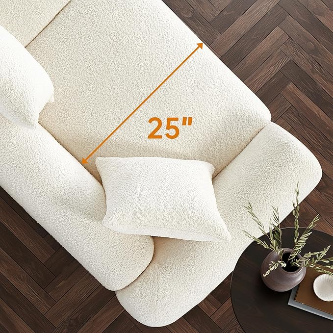 Morden Fort Boucle Sofa Modern Upholstered Cloud Couch Durable Comfy Boucle Pet-Friendly Sofa Deep Seat with Wooden Leg &amp Pillow Sofas 3 Seater Couches for Living Room Bedroom Apartment Beige