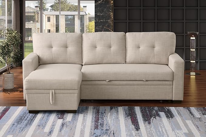 Ball &amp Cast Sleeper Sofa Couch with Pull Out BedL Shaped Sleeper Sofa with StorageSectional Sleeper CouchConvertible Sleeper Sectional Sofa W/Reversible Chaise &amp Back Cushionfor Living Roo