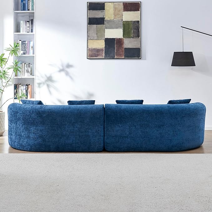 KEIKI 111 Curved Chenille Cloud Sofa Compressed High-Density Foam Boneless Couch No Assembly Modern Sectional with Rolled Arms &amp Pillow Back Ideal for Apartment &amp Studio Spaces