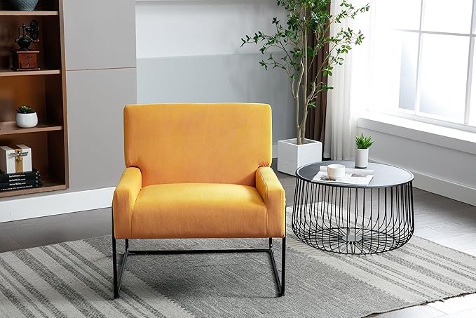 Accent Chair - Modern Industrial Slant Armchair with Metal Frame - Premium High Density Soft Single Chair for Living Room Bedroom