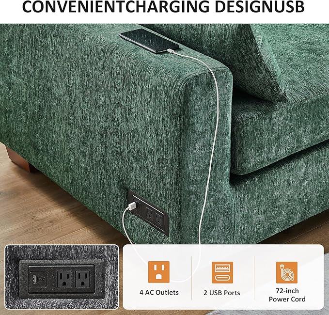 VANOMi Large Modular Sectional Sofa Oversized Couch with Charging Station Cloud Couch Deep Seat Sofa with Thick Cushion Convertible Sectional Couches for Living Room Office Apartment