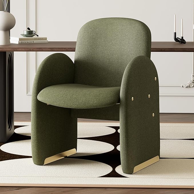 YOUTASTE Oversized Velvet Accent Chair for Living Room Mid-Century Modern Dining Room Arm Chair with Gold Metal Legs 300 LBS Capacity Comfy Upholstered Office Single Sofa Green
