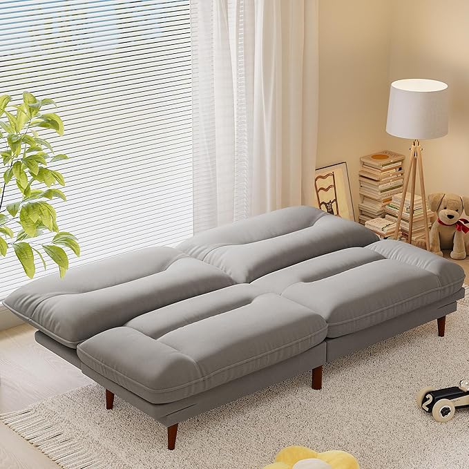 Homall Futon Sofa Bed Modern Loveseat Futon Couch with Adjustable Backrest and Armrests Sleeper Sofa Bed with Wood Frame for Living Room Office Apartment (Fabric French Grey)